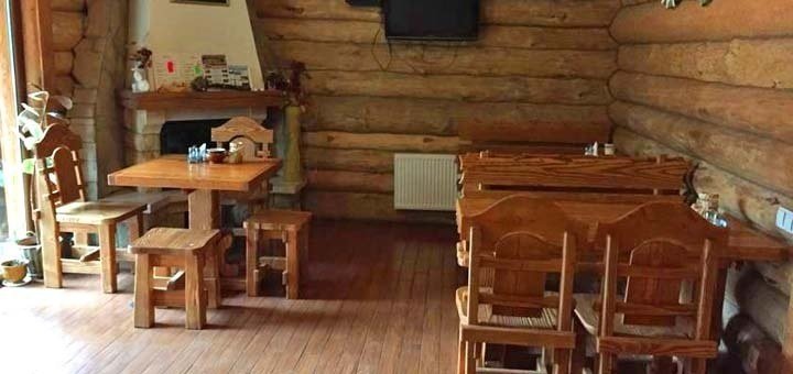 Cafe, dining room, restaurant in the cottage "DRIN-lux" in Slavskoe. Plan your vacation in the Carpathians for a promotion.