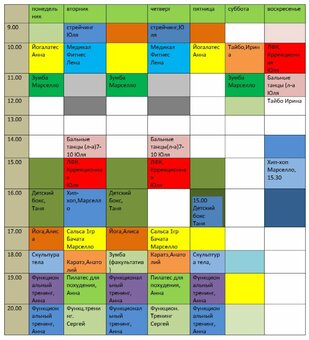 Розклад в «FitnessWell» з січня 2019