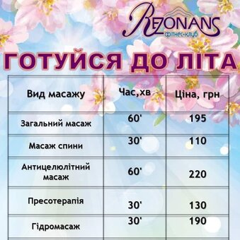 Масаж в фітнес-клубі Rezonans